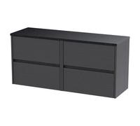 Nuie Hudson Reed Havana Wall Hung 4 Drawer Vanity Unit with Sparkling Black Worktop | Graphite Grey | MFC | 1200mm