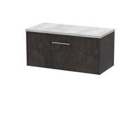 Hudson Reed Juno Matt Wall Hung Single Drawer Vanity Unit with Bellato Grey Worktop | Metallic Slate | MFC | 800mm