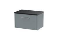 Nuie Hudson Reed Juno Wall Hung 1-Drawer Vanity Unit & Black Worktop, Stylish Countertop Basin Unit In Coastal Grey, 600mm