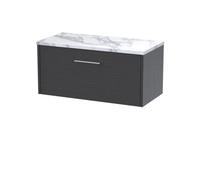 Hudson Reed Juno 800Mm Wall Hung Single Drawer Vanity & Laminate Worktop - Graphite Grey Woodgrain