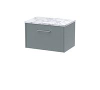Hudson Reed Juno Wall Hung Single Drawer Vanity Unit with Matt Carrera Marble Laminate Worktop | Coastal Grey | MFC | 600mm