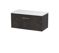 Nuie Hudson Reed Juno Wall Hung 1-Drawer Vanity Unit & Sparkling White Worktop, Countertop Basin Unit In Metallic Slate, 800mm