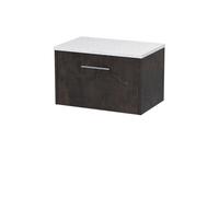 Nuie Hudson Reed Juno Wall Hung 1-Drawer Vanity Unit & Sparkling White Worktop, Countertop Basin Unit In Metallic Slate, 600mm