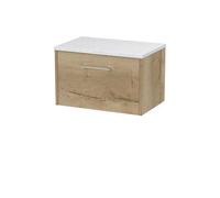 Nuie Hudson Reed Juno Wall Hung 1-Drawer Vanity Unit & Sparkling White Worktop, Stylish Countertop Basin Unit In Autumn Oak, 600mm