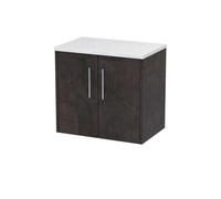 Nuie Hudson Reed Juno Wall Hung 2-Door Vanity Unit & Sparkling White Worktop, Countertop Basin Unit In Metallic Slate, 600mm