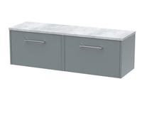 Hudson Reed Juno Matt Wall Hung 2 Drawer Vanity Unit with Bellato Grey Worktop | Coastal Grey | MFC | 1200mm