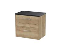 Nuie Hudson Reed Juno Wall Hung 2-Drawer Vanity Unit & Black Worktop, Countertop Basin Unit In Autumn Oak, 600mm