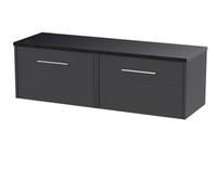 Nuie Hudson Reed Juno Wall Hung 2-Drawer Vanity Unit & Black Worktop, Countertop Basin Unit In Graphite Grey Woodgrain, 1200mm