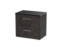 Nuie Hudson Reed Juno Wall Hung 2-Drawer Vanity Unit & Black Worktop, Countertop Basin Unit In Metallic Slate, 600mm