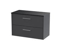 Nuie Hudson Reed Juno Wall Hung 2-Drawer Vanity Unit & Black Worktop, Sl ountertop Basin Unit In Graphite Grey Woodgrain, 800mm