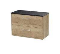 Nuie Hudson Reed Juno Wall Hung 2-Drawer Vanity Unit & Black Worktop, Stylish Countertop Basin Unit In Autumn Oak, 800mm