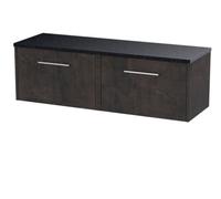 Nuie Hudson Reed Juno Wall Hung 2-Drawer Vanity Unit & Black Worktop, Stylish Countertop Basin Unit In Metallic Slate, 1200mm