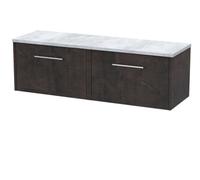 Nuie Hudson Reed Juno Wall Hung 2-Drawer Vanity Unit & Sparkling White Worktop, Countertop Basin Unit In Metallic Slate, 1200mm
