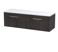 Nuie Hudson Reed Juno Wall Hung 2-Drawer Vanity Unit & Sparkling White Worktop, Countertop Basin Unit In Metallic Slate, 1200mm