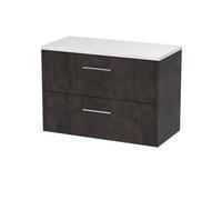 Nuie Hudson Reed Juno Wall Hung 2-Drawer Vanity Unit & Sparkling White Worktop, Countertop Basin Unit In Metallic Slate, 800mm