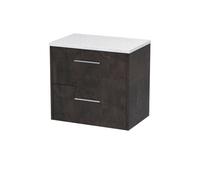 Nuie Hudson Reed Juno Wall Hung 2-Drawer Vanity Unit & Sparkling White Worktop, Countertop Basin Unit In Metallic Slate, 600mm