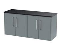 Nuie Hudson Reed Juno Wall Hung 4-Door Vanity Unit & Black Worktop, Stylish Countertop Basin Unit In Coastal Grey, 1200mm