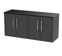 Nuie Hudson Reed Juno Wall Hung 4-Door Vanity Unit & Black Worktop, Stylish Countertop Basin Unit In Graphite Grey Woodgrain, 1200mm