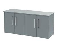 Nuie Hudson Reed Juno Wall Hung 4-Door Vanity Unit & Coastal Grey Worktop, Stylish Countertop Basin Unit In Coastal Grey, 1200mm