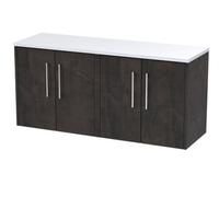 Nuie Hudson Reed Juno Wall Hung 4-Door Vanity Unit & Sparkling White Worktop, Countertop Basin Unit In Metallic Slate, 1200mm