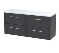 Nuie Hudson Reed Juno Wall Hung 4-Drawer Vanity & Sparkling White Worktop, Countertop Basin Unit In Graphite Grey Woodgrain, 1200mm