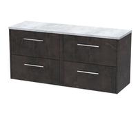 Nuie Hudson Reed Juno Wall Hung 4-Drawer Vanity Unit & Bellato Grey Worktop, Countertop Basin Unit In Metallic Slate, 1200mm
