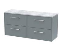 Nuie Hudson Reed Juno Wall Hung 4-Drawer Vanity Unit & Bellato Grey Worktop, Stylish Countertop Basin Unit In Coastal Grey, 1200mm