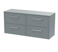 Nuie Hudson Reed Juno Wall Hung 4-Drawer Vanity Unit & Coastal Grey Worktop, Stylish Countertop Basin Unit In Coastal Grey, 1200mm