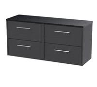 Nuie Hudson Reed Juno Wall Hung 4-Drawer Vanity Unit & Worktop, Stylish Countertop Basin Unit In Graphite Grey Woodgrain, 1200mm