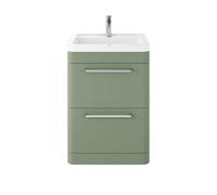 Hudson Reed Solar Matt Floor Standing 2 Drawer Vanity Unit and Ceramic Basin | Fern Green | MDF | 600mm