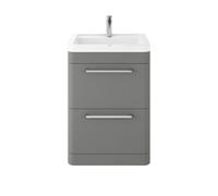 Nuie Hudson Reed Solar Floor Standing 2 Door Vanity Unit With Ceramic Basin, Durable Modern Vanity Unit In Cool Grey, 600mm