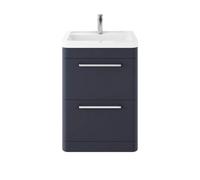 Nuie Hudson Reed Solar Floor Standing 2 Door Vanity Unit With Ceramic Basin, Durable Modern Vanity Unit In Indigo Blue, 600mm
