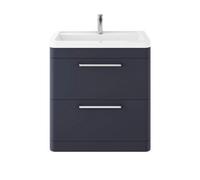 Nuie Hudson Reed Solar Floor Standing 2 Door Vanity Unit With Ceramic Basin, Durable Modern Vanity Unit In Indigo Blue, 800mm