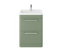 Nuie Hudson Reed Solar Floor Standing 2 Door Vanity Unit With Polymarble Basin, Durable Modern Vanity Unit In Fern Green, 600mm