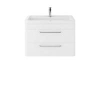 Hudson Reed SOL104A Solar Modern Bathroom Wall Hung Vanity Unit Cabinet with 2 Drawers and Ceramic 40mm Profile Basin, Pure White