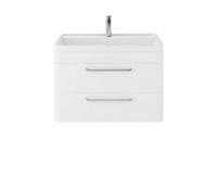 Nuie Hudson Reed Solar Wall Hung Vanity Unit With Polymarble Basin, Modern 2 Drawer Bathroom Sink Vanity Unit In Pure White, 800mm