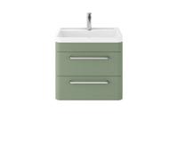 Hudson Reed Solar Matt Wall Hung 2 Drawer Vanity Unit and Polymarble Basin | Fern Green | MDF | 600mm