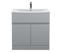 Hudson Reed URB205G Urban Modern Bathroom Floor Standing 2 Soft Close Doors and 1 Drawer Vanity Unit with Round Ceramic Basin with 30mm Profile, 800mm, Satin Grey