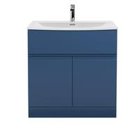 Nuie Hudson Reed Urban Floor Standing 2 Door 1 Drawer Vanity Unit With Curved Basin, Durable Modern Vanity Unit In Satin Blue, 800mm