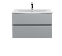 Nuie Hudson Reed Urban Wall Hung 2 Drawer Vanity Unit With Curved Ceramic Basin, Modern Bathroom Furniture In Satin Grey, 800mm