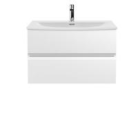 Hudson Reed URB106G Urban Modern Bathroom Wall Hung 2 Soft Close Drawers Vanity Unit with Round Ceramic Basin with 30mm Profile, 800mm, Satin White