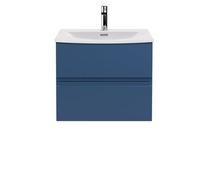 Hudson Reed URB304G Urban Modern Bathroom Wall Hung 2 Soft Close Drawers Vanity Unit with Round Ceramic Basin with 30mm Profile, 600mm, Satin Blue