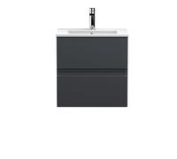 Hudson Reed URB1402B Urban Modern Bathroom Wall Hung 2 Drawer Bathroom Vanity Unit & Minimalist Ceramic Basin, 500mm, Soft Black