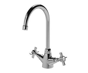 Nuie KB303 ǀ Traditional Kitchen Mono Sink Mixer Tap with Crosshead Handles, 360mm x 220mm, Chrome