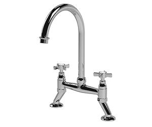 Nuie KB306/KB316 KB306 ǀ Traditional Kitchen Bridge Sink Mixer Tap with Crosshead Handles, 385mm x 210mm, Chrome