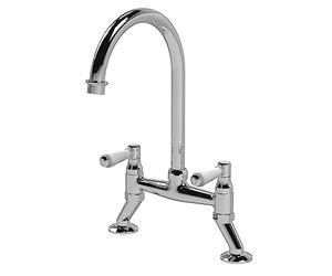 Nuie KB317 ǀ Traditional Kitchen Bridge Sink Mixer Tap with Lever Handles, 385mm x 210mm, Chrome, Silver