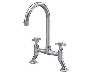 nuie KB606 Kitchen Taps Traditional Bridge Mixer Kitchen Tap with Crosshead Handles, 237mm, Brushed Nickel