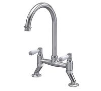 nuie KB617 Kitchen Taps Traditional Bridge Mixer Kitchen Tap with Lever Handles, 237mm, Brushed Nickel