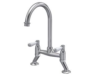 nuie KB617 Kitchen Taps Traditional Bridge Mixer Kitchen Tap with Lever Handles, 237mm, Brushed Nickel