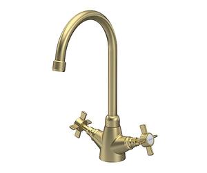nuie KB803 Kitchen Taps Traditional Mono Mixer Kitchen Tap with Crosshead Handles, 320mm, Brushed Brass